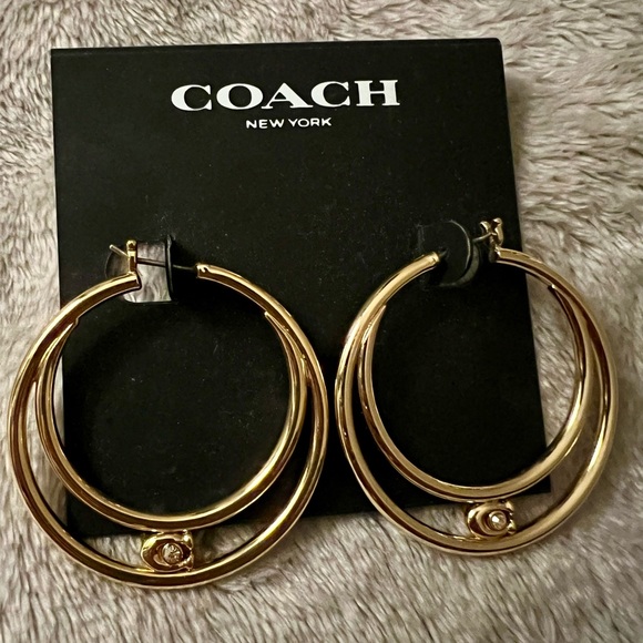 Coach Signature Double Hoop Earrings - Picture 7 of 7